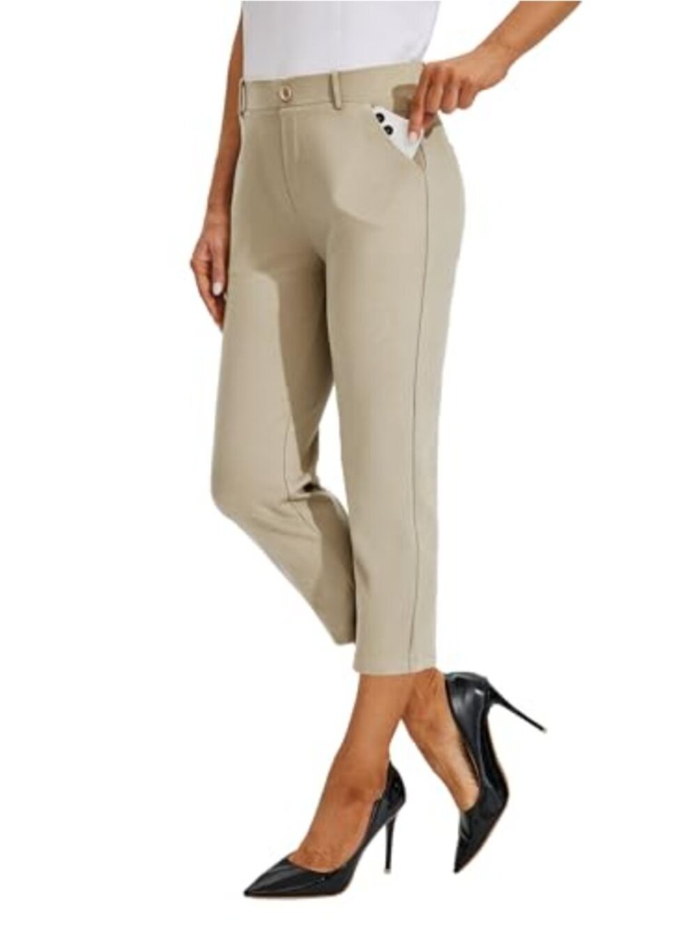 High Waisted Capri Dress Yoga Pants Stretch Straight Leg Tummy Control
